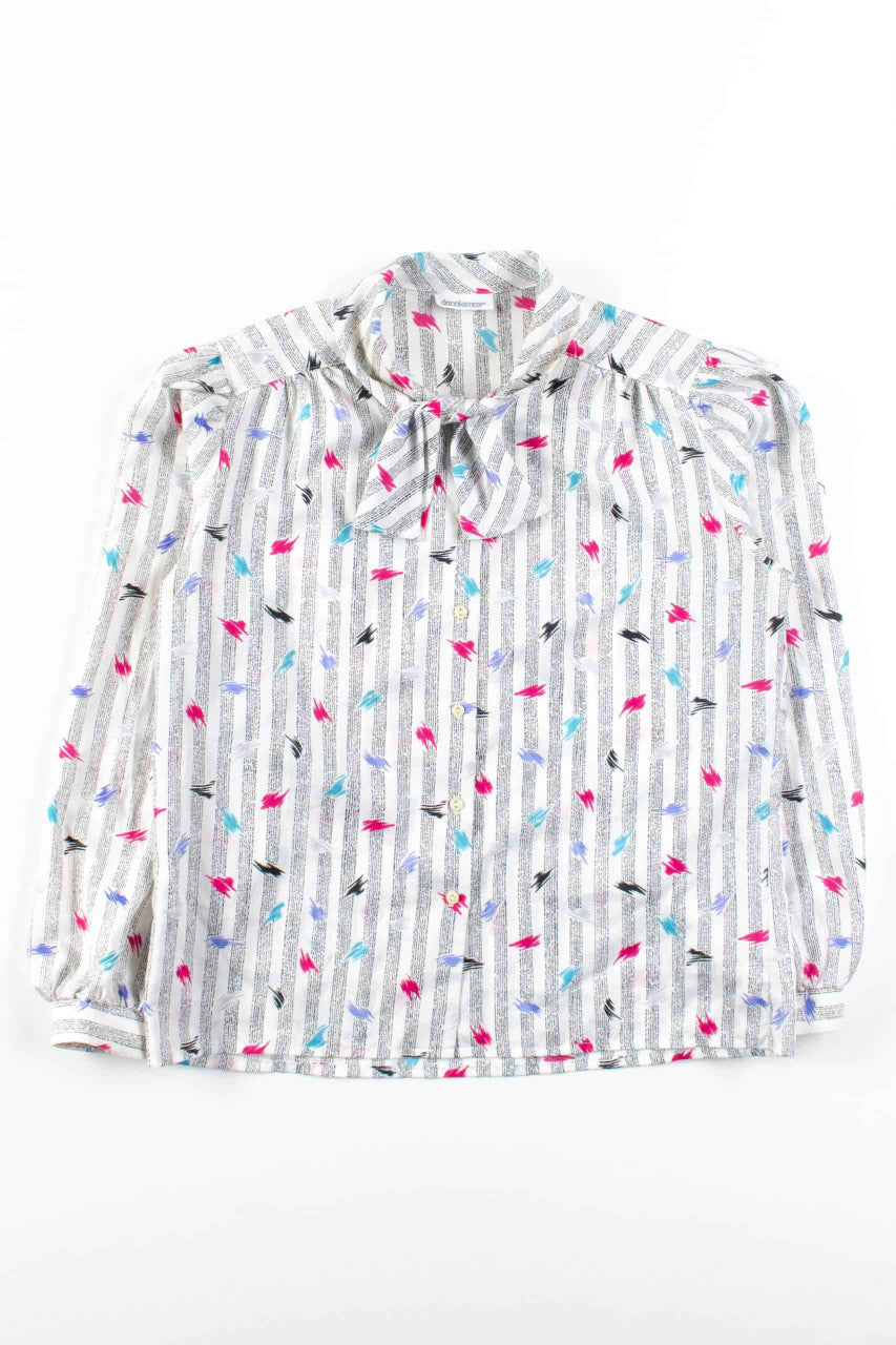 Tie Neck Newsprint Blouse