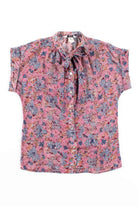 Bow Collar Floral Mesh Button Up Shirt