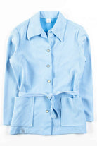 Blue Ribbed Button Up Shirt With Sash
