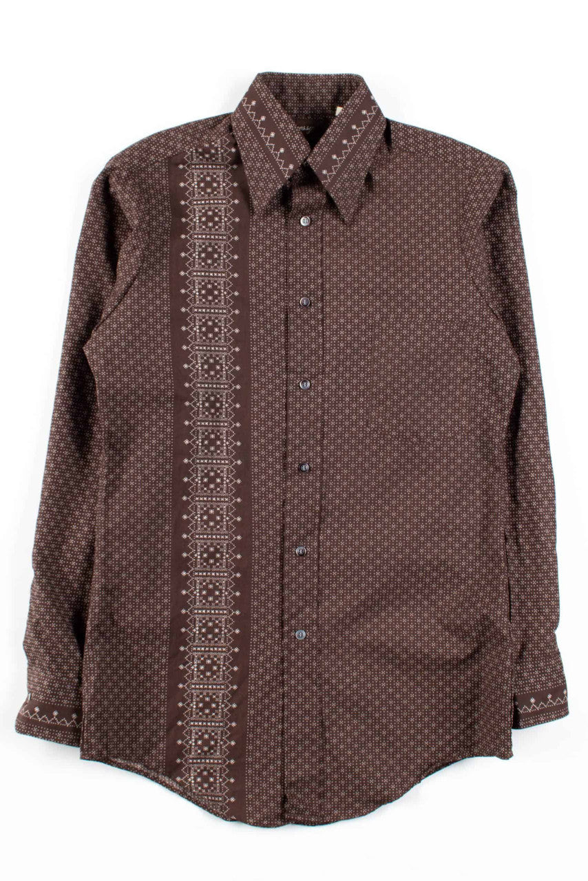 Brown Dot Pattern Button Up Shirt