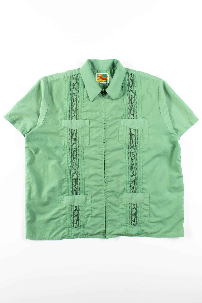 Green Guayabera Zip Up Shirt
