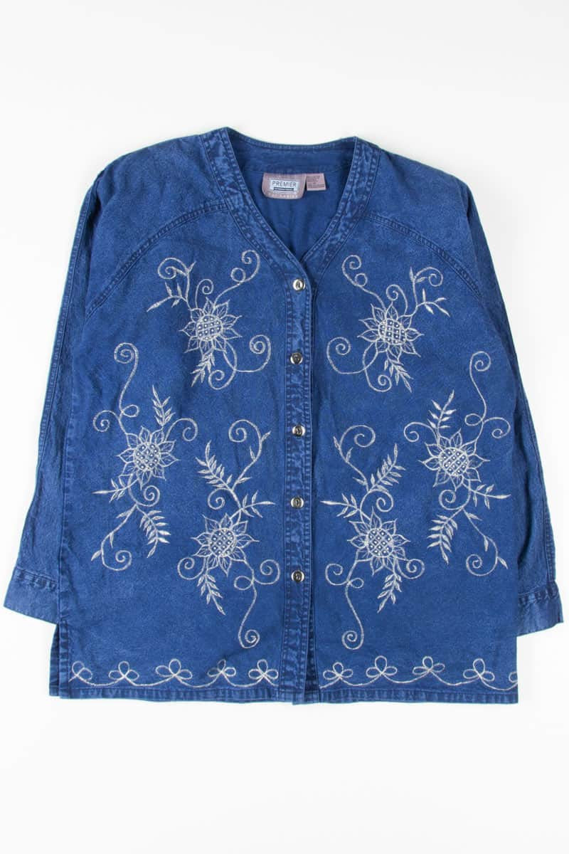 Floral Embroidered Chambray Button Up Shirt