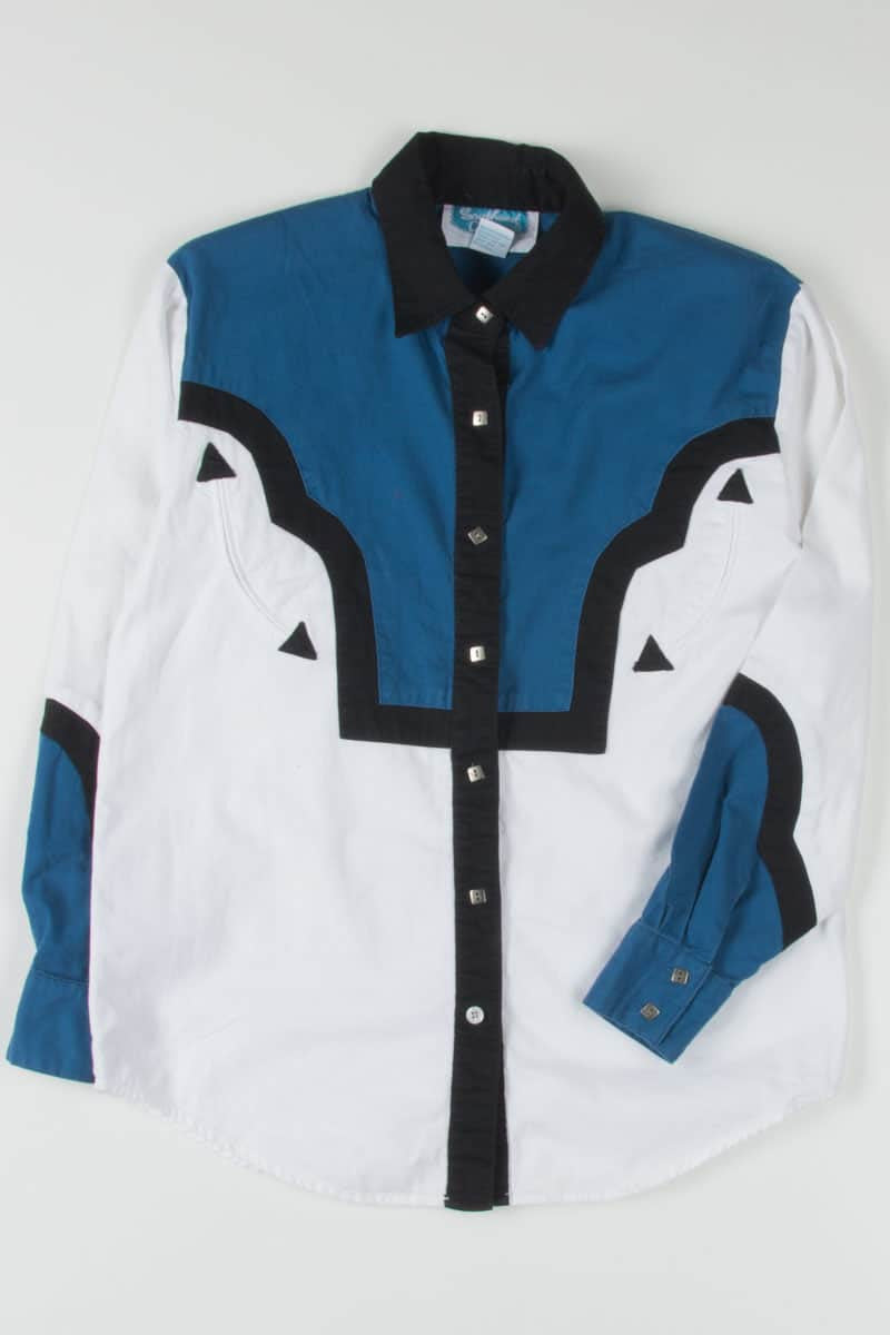 Western Teal & White Button Up Shirt