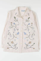 Tan Embroidered Floral Button Up Shirt