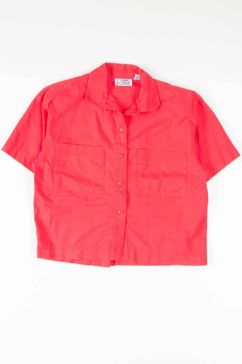 Vintage Red Cropped Button Up Shirt