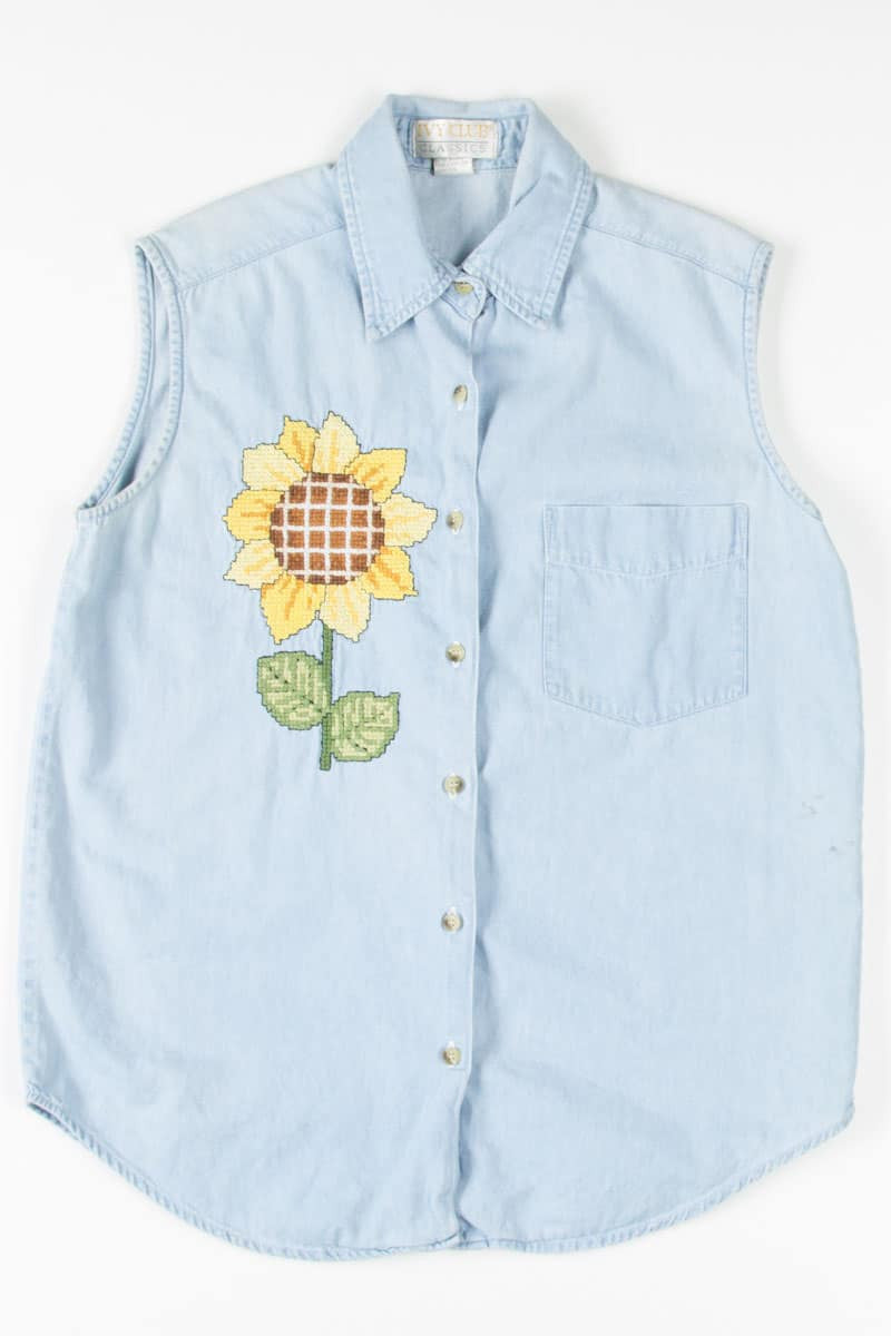 Sunflower Sleeveless Chambray Button Up Shirt