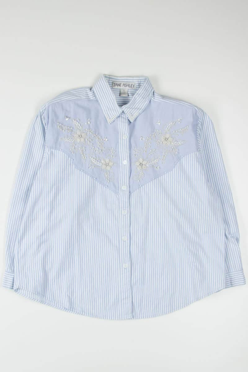 Vintage Pearl Detail Striped Button Up Shirt