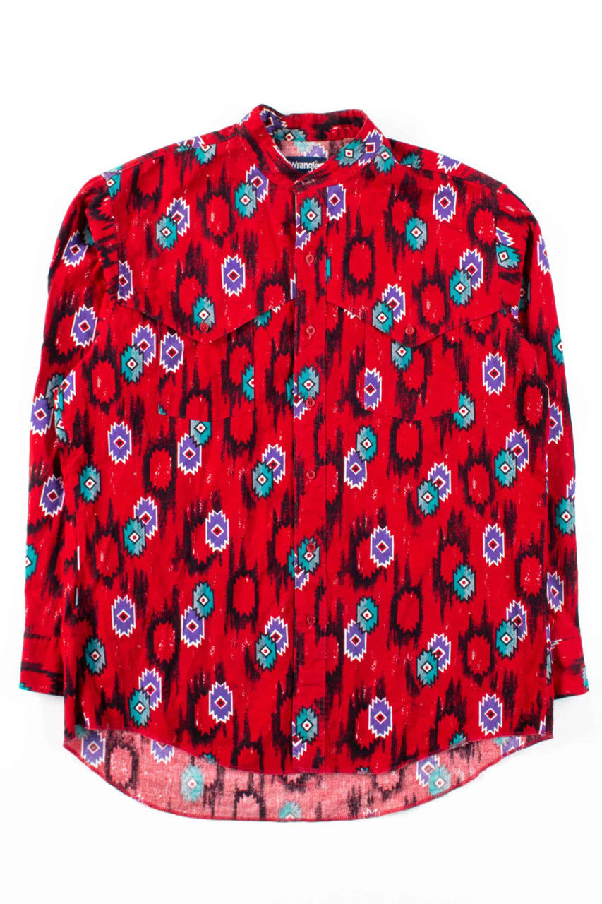 Band Collar Wrangler Cowboy Button Up Shirt