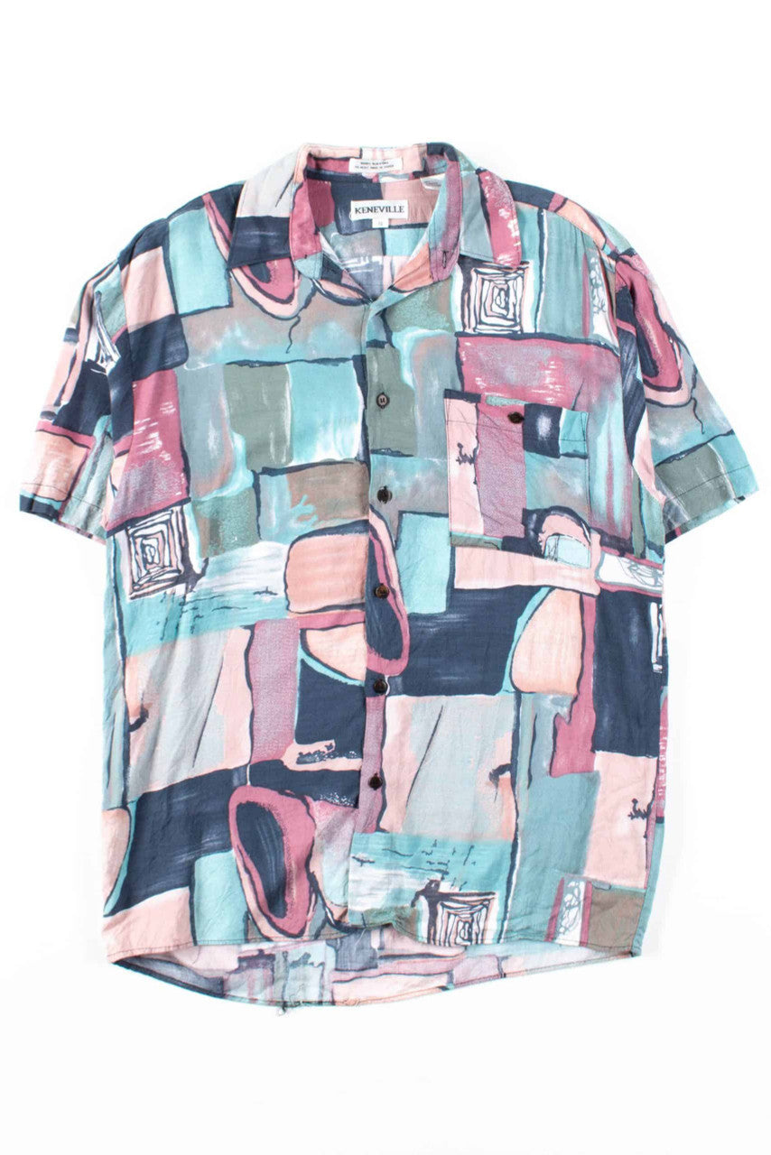 Teal & Peach Abstract Button Up Shirt