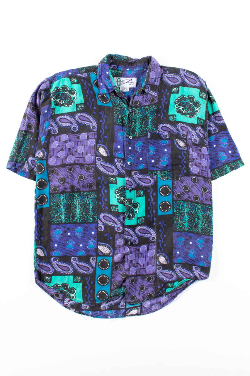 Purple Paisley Abstract Button Up Shirt