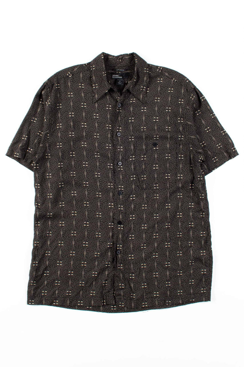 Black Pattern Rayon Button Up Shirt