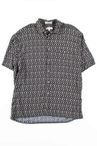 Black Patterned Rayon Button Up Shirt