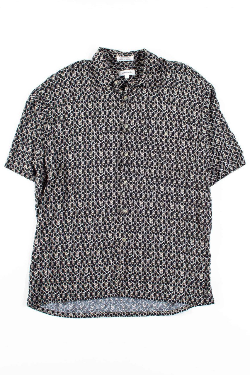 Black Patterned Rayon Button Up Shirt