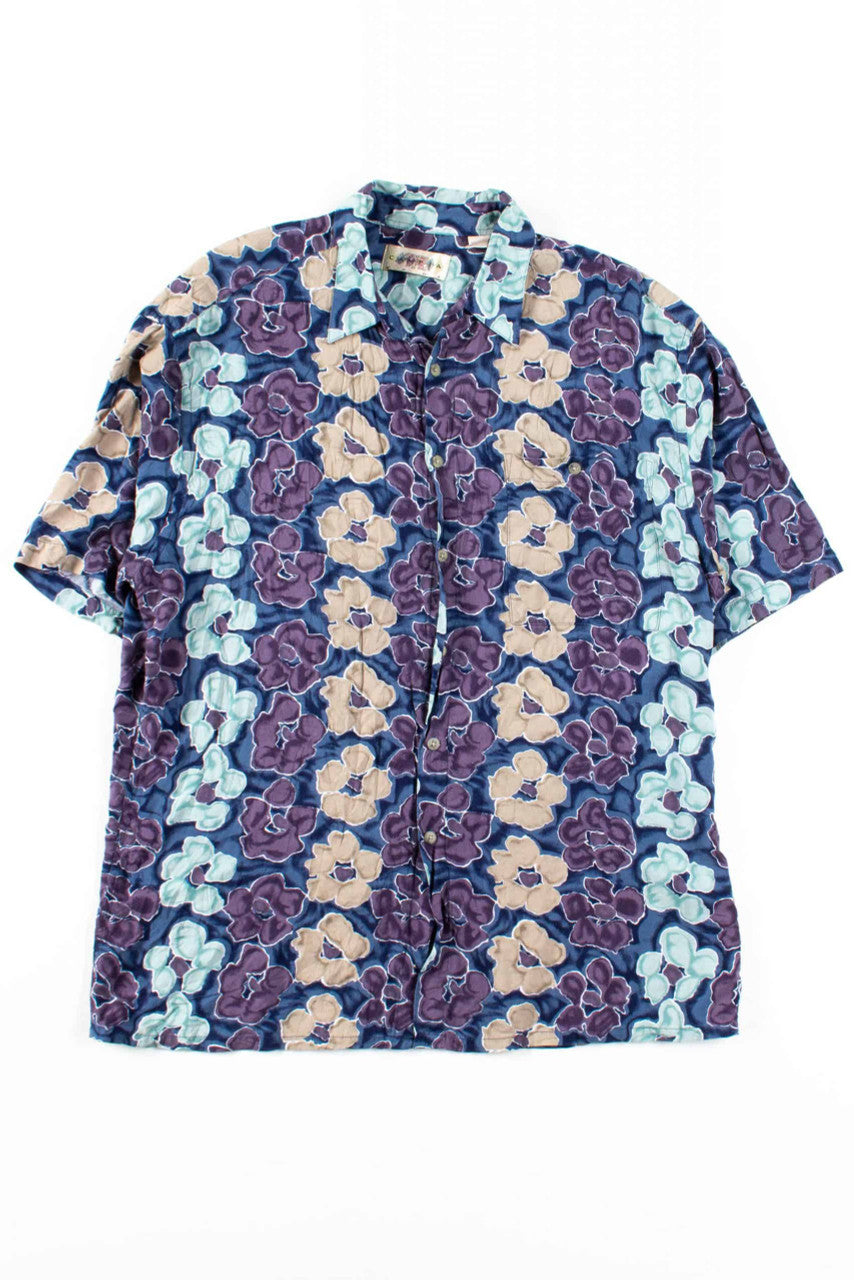 Blue Watercolor Floral Button Up Shirt