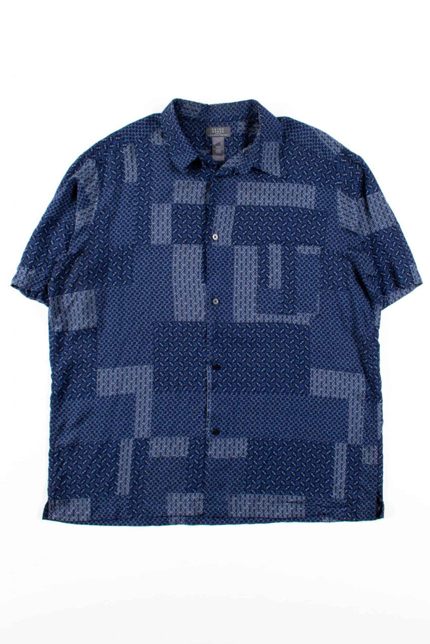 Blue Patterned Squares Button Up Shirt