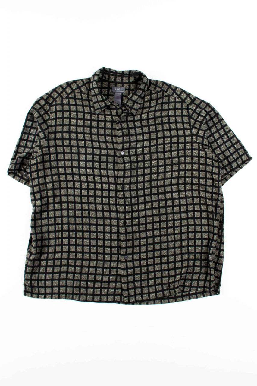 Black Cross Squares Button Up Shirt