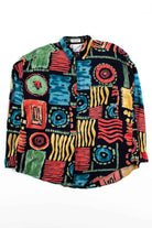 Black Multicolor Abstract Button Up Shirt