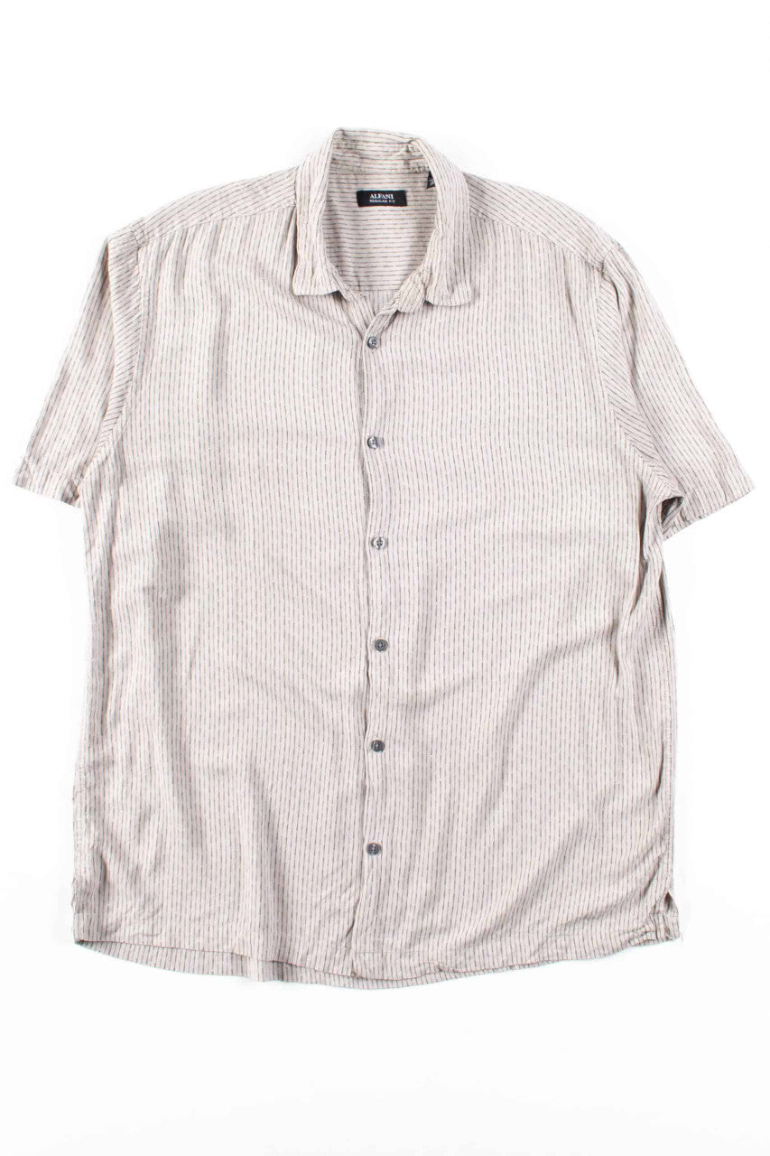 Beige Striped Rayon Button Up Shirt