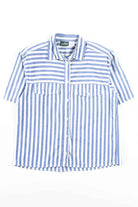 Blue Striped Short Sleeve Button Up Shirt