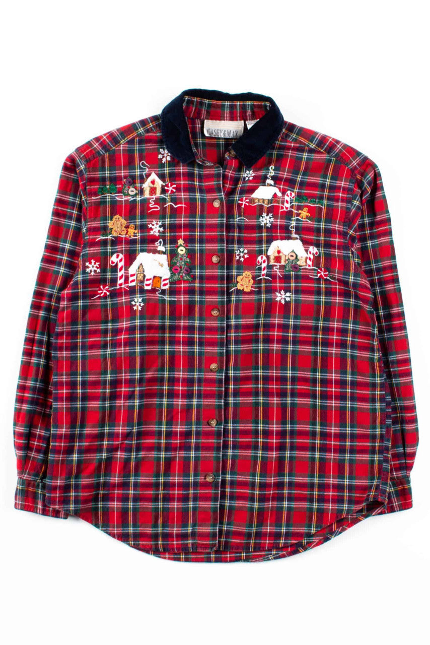 Red Holiday Plaid Button Up Shirt