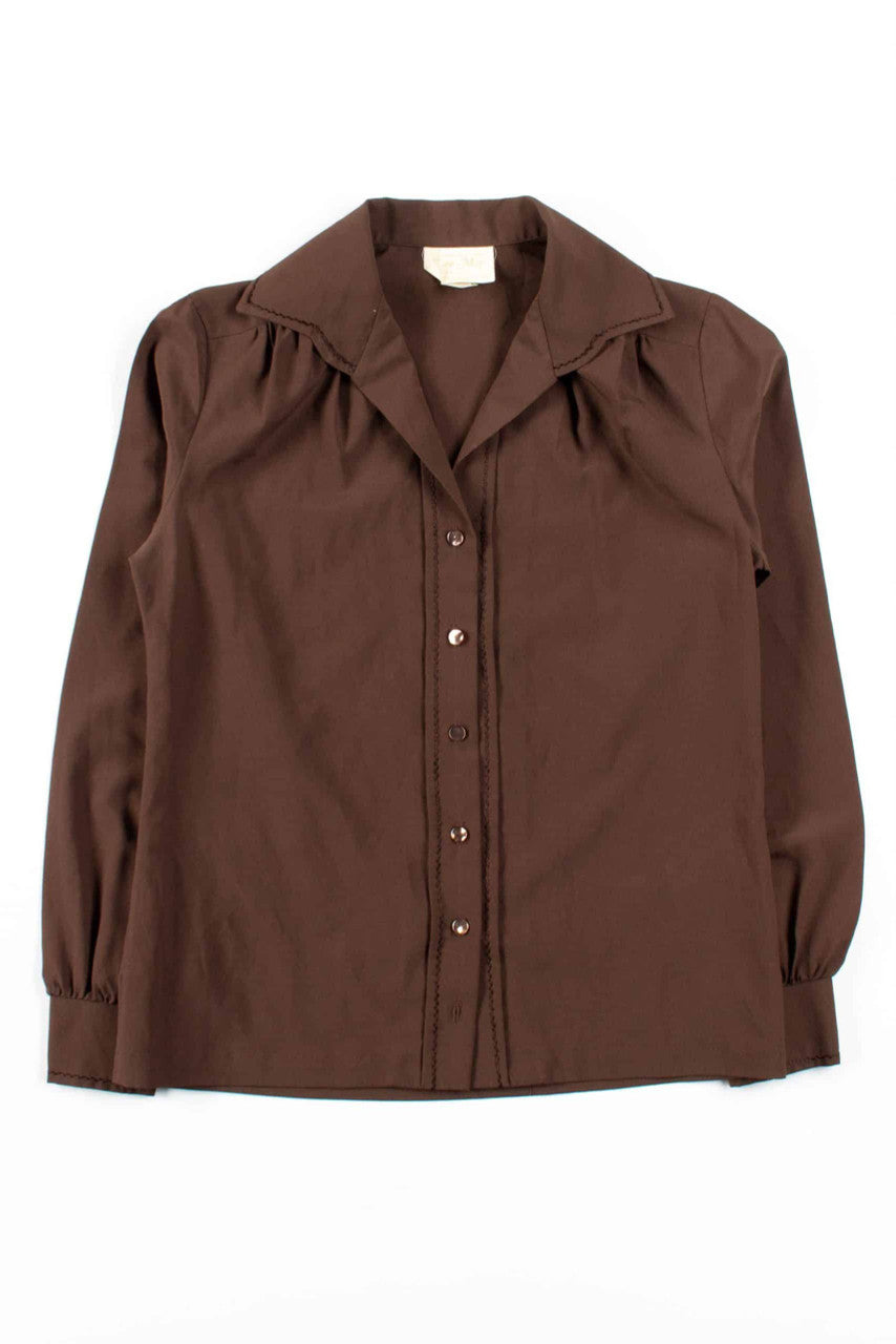 Brown Butterfly Collar Button Up Shirt 2