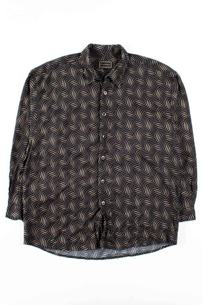 Black Waves Rayon Button Up Shirt