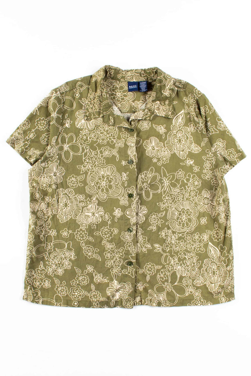 Olive Floral Button Up Shirt