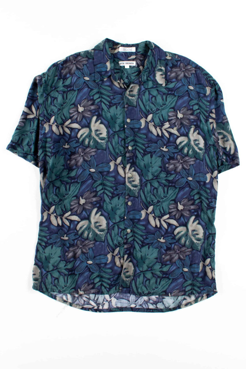 Navy Watercolor Floral Button Up Shirt