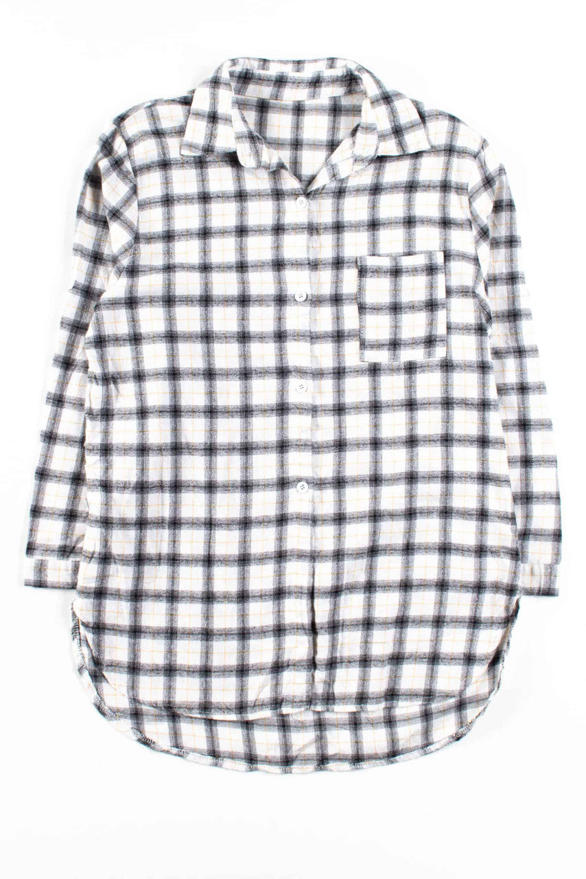 Black & White Plaid 3/4 Sleeve Button Up Shirt