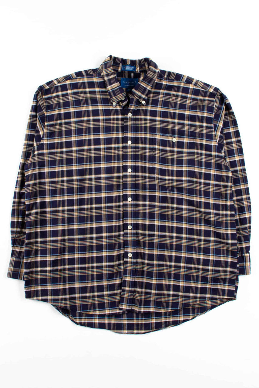 Navy & Tan Plaid Button Up Shirt