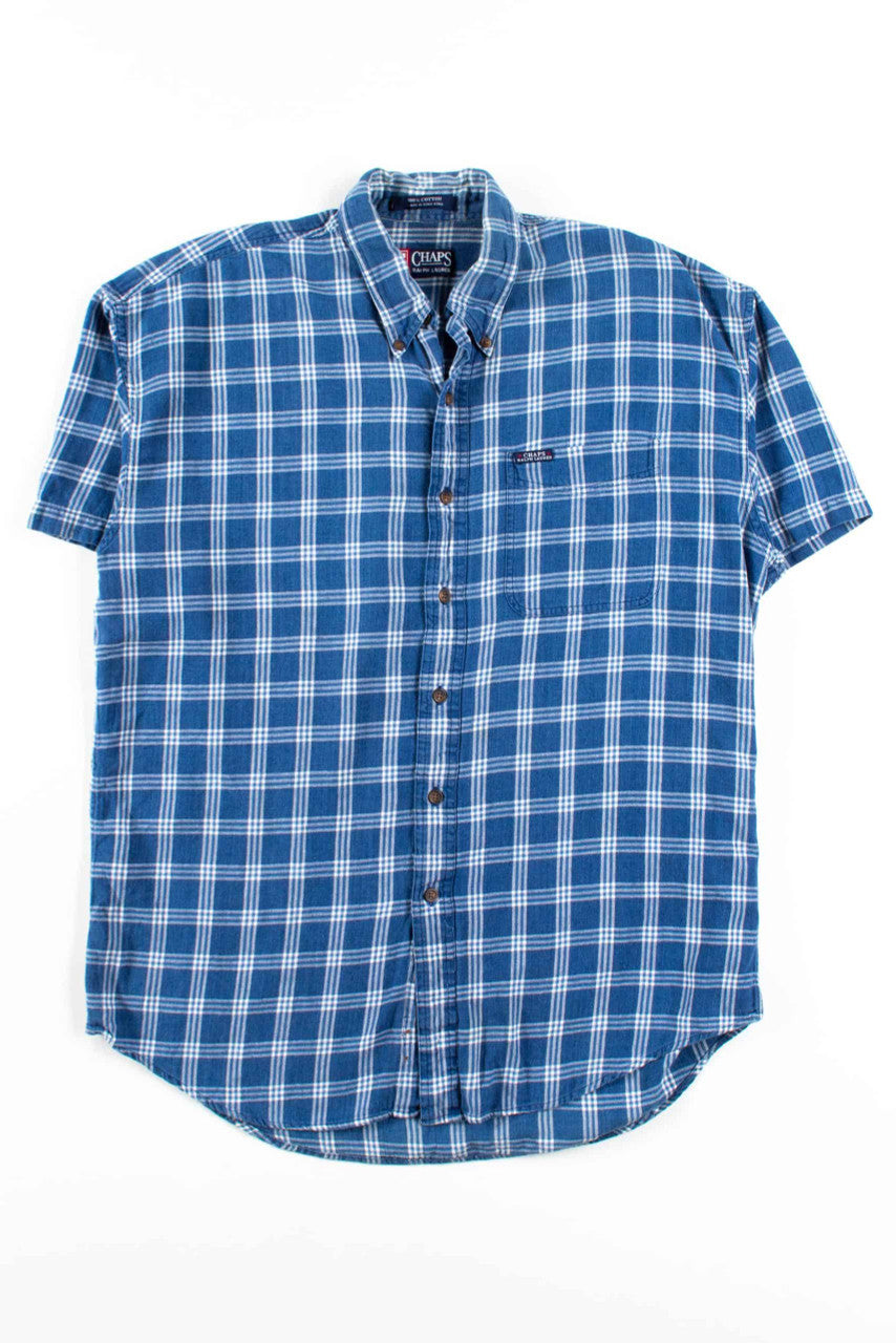 Blue Plaid Short Sleeve Button Up Shirt