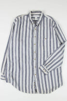 Blue Vertical Striped Button Up Shirt 1