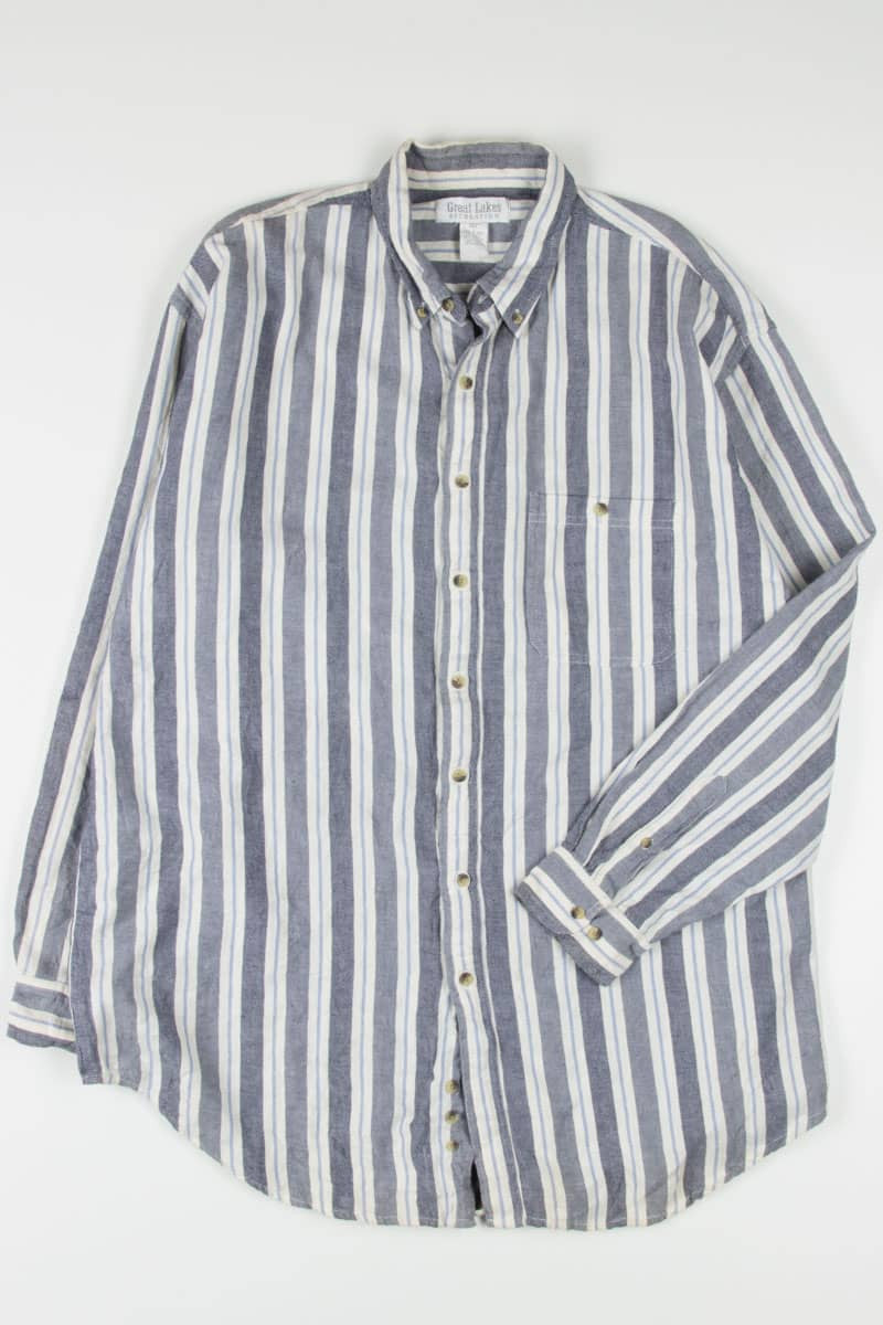 Blue Vertical Striped Button Up Shirt 1