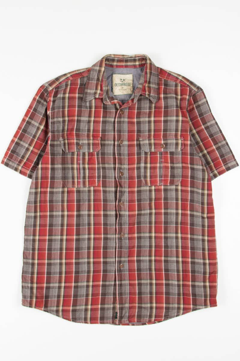 Plaid Short Sleeve Double Layer Button Up Shirt 766