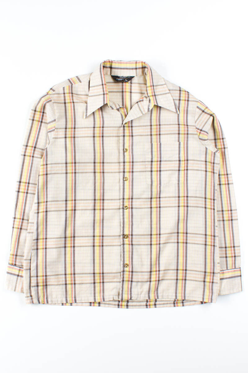 Beige Plaid Button Up Shirt 1