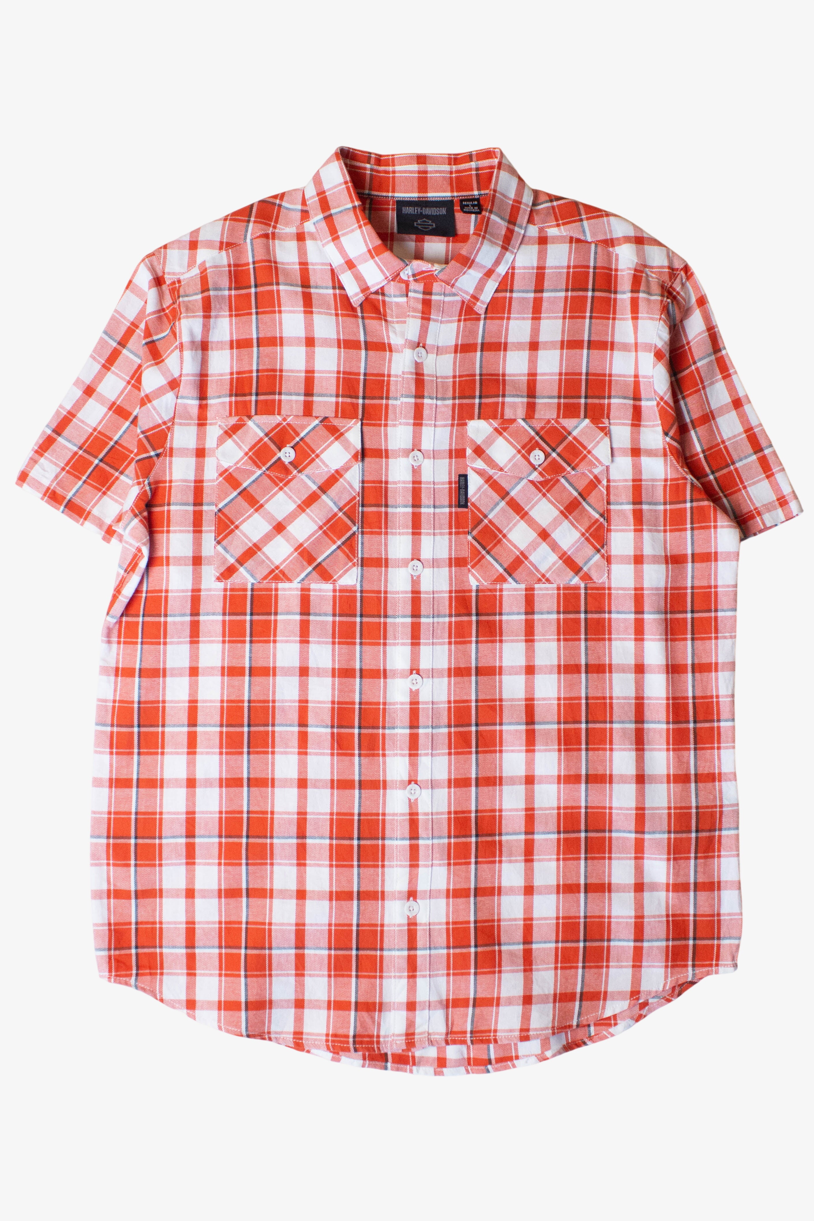 Orange Plaid Harley Davidson Button Up Shirt (2000s)