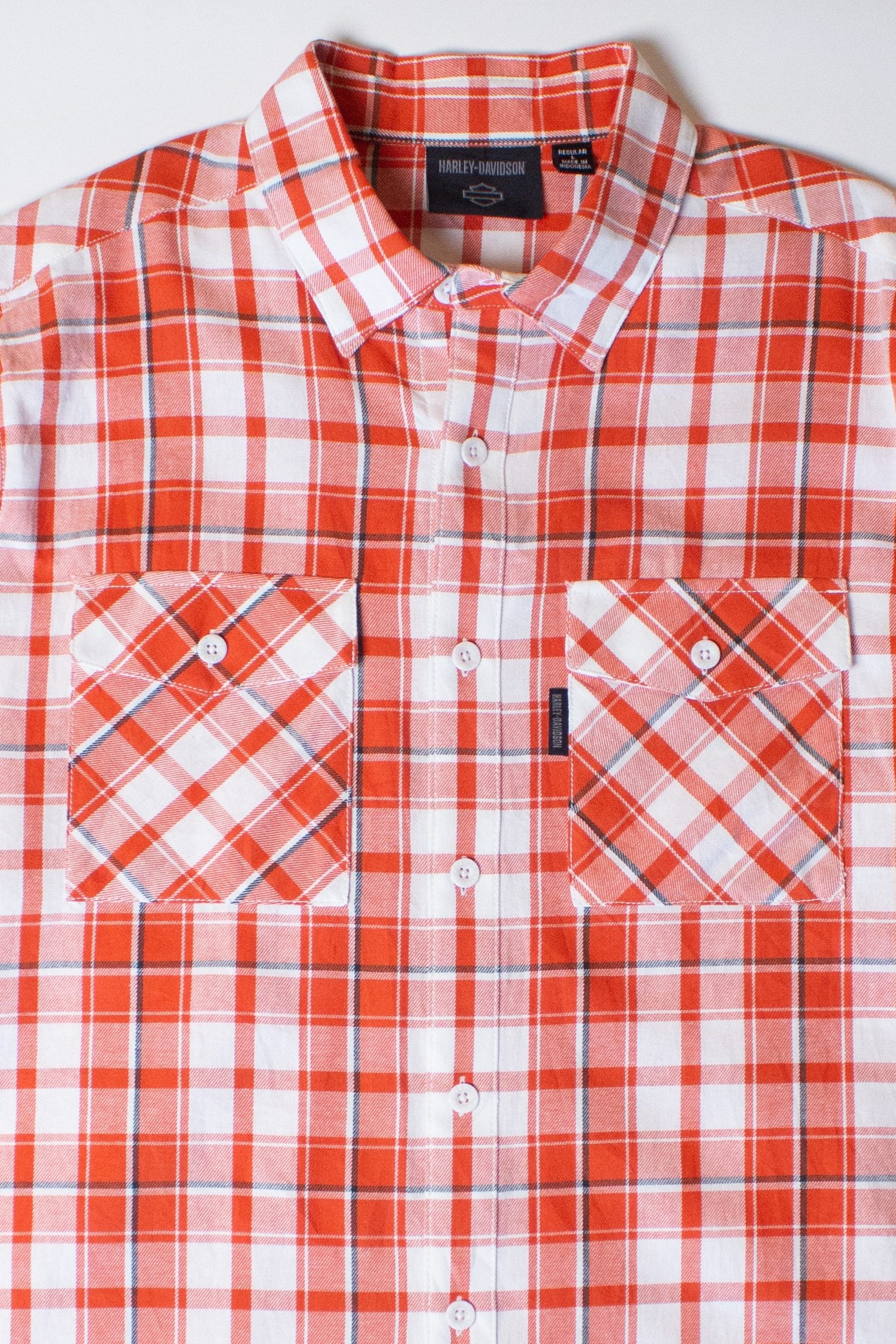 Orange Plaid Harley Davidson Button Up Shirt (2000s)
