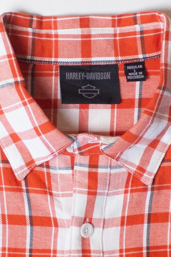 Orange Plaid Harley Davidson Button Up Shirt (2000s)