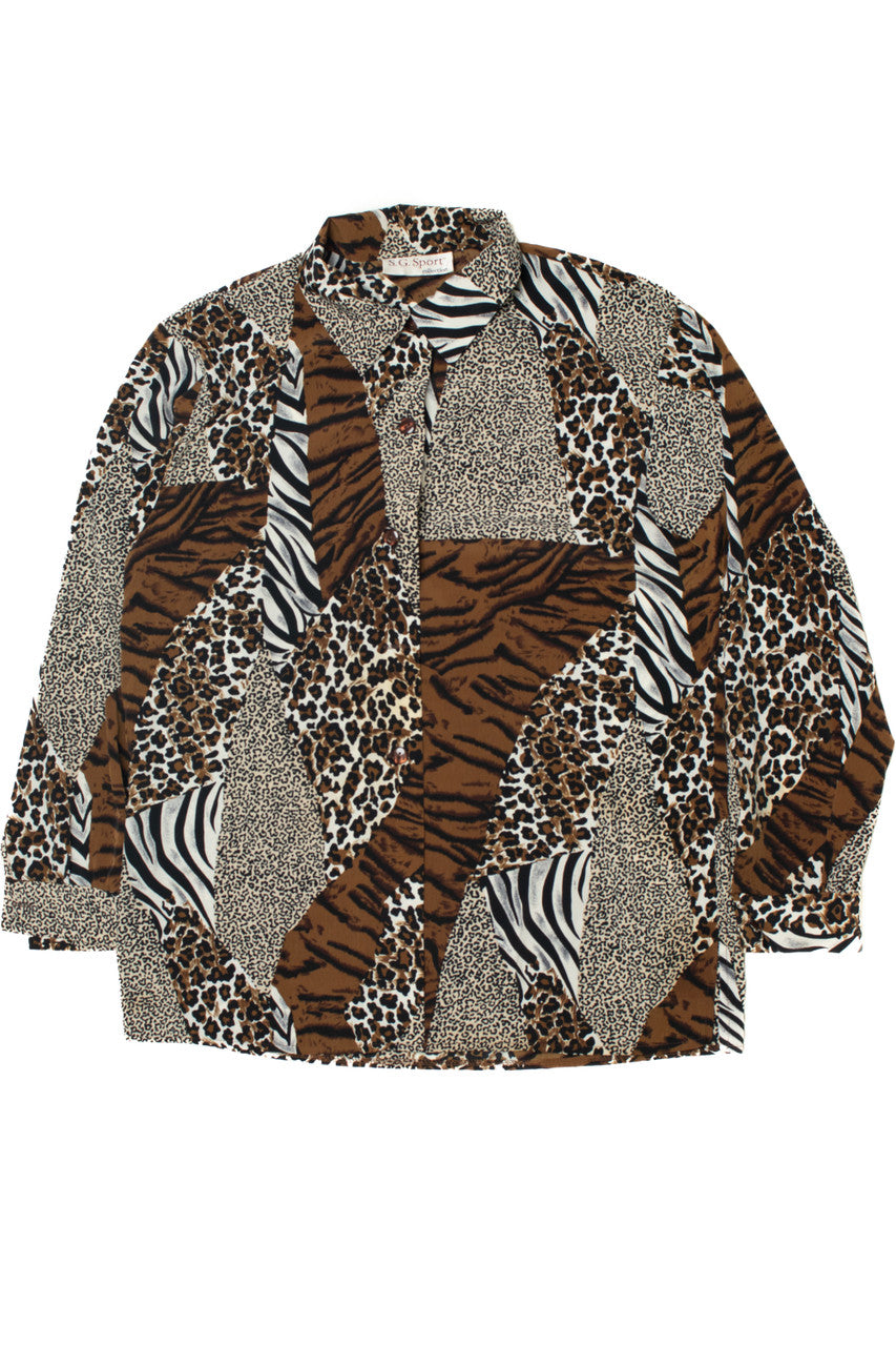 Vintage Animal Patchwork Print SG Sport Collection Button Up Shirt