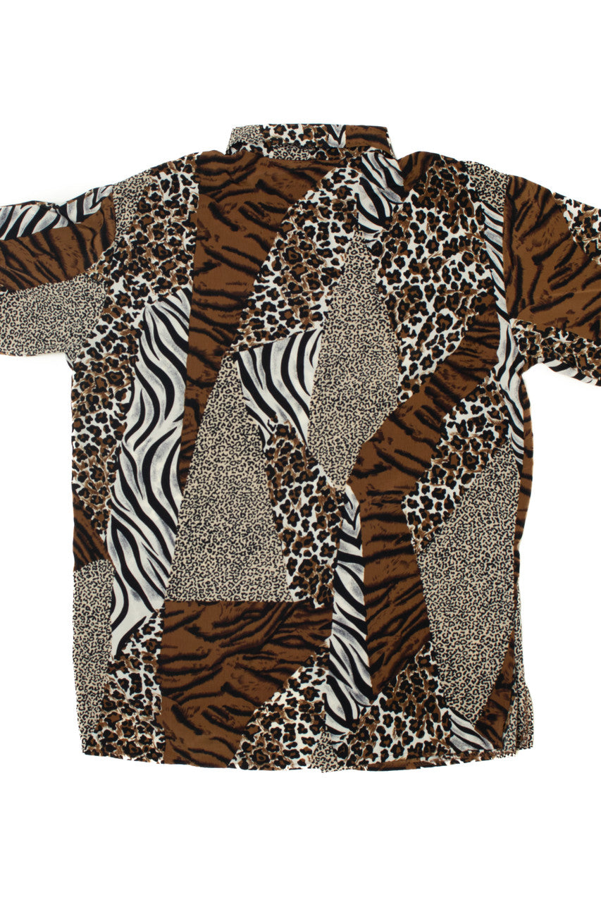 Vintage Animal Patchwork Print SG Sport Collection Button Up Shirt