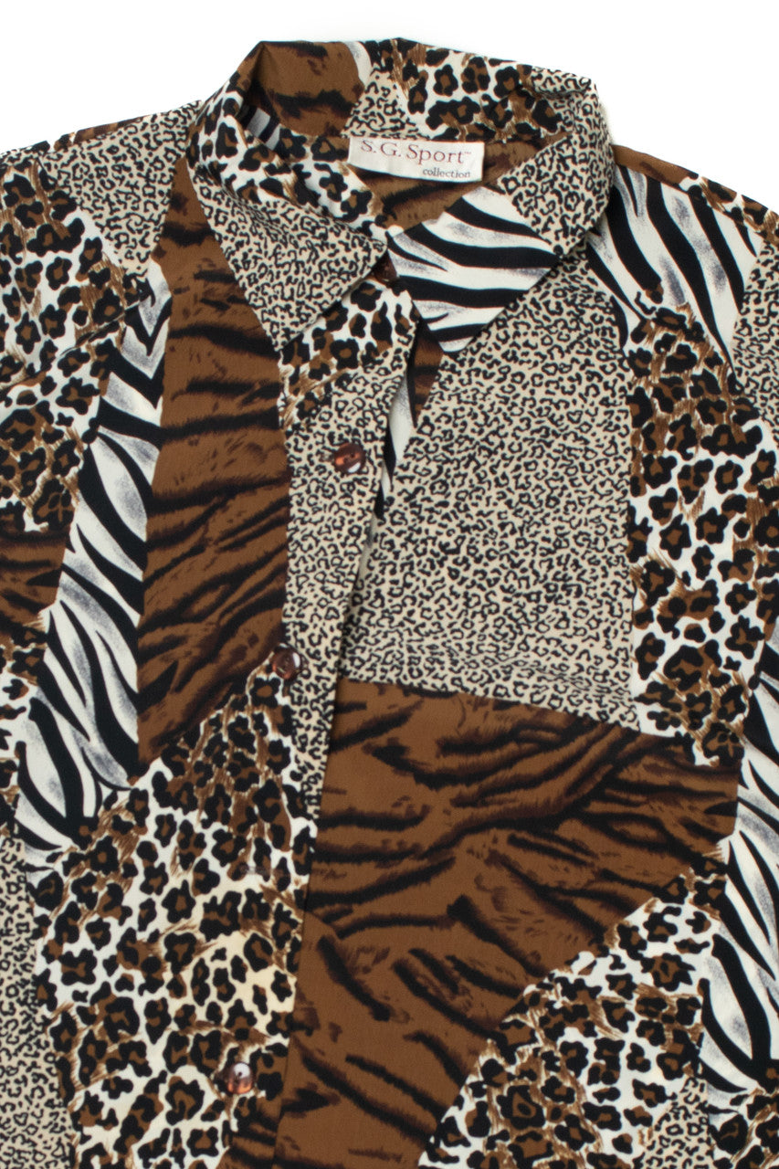 Vintage Animal Patchwork Print SG Sport Collection Button Up Shirt