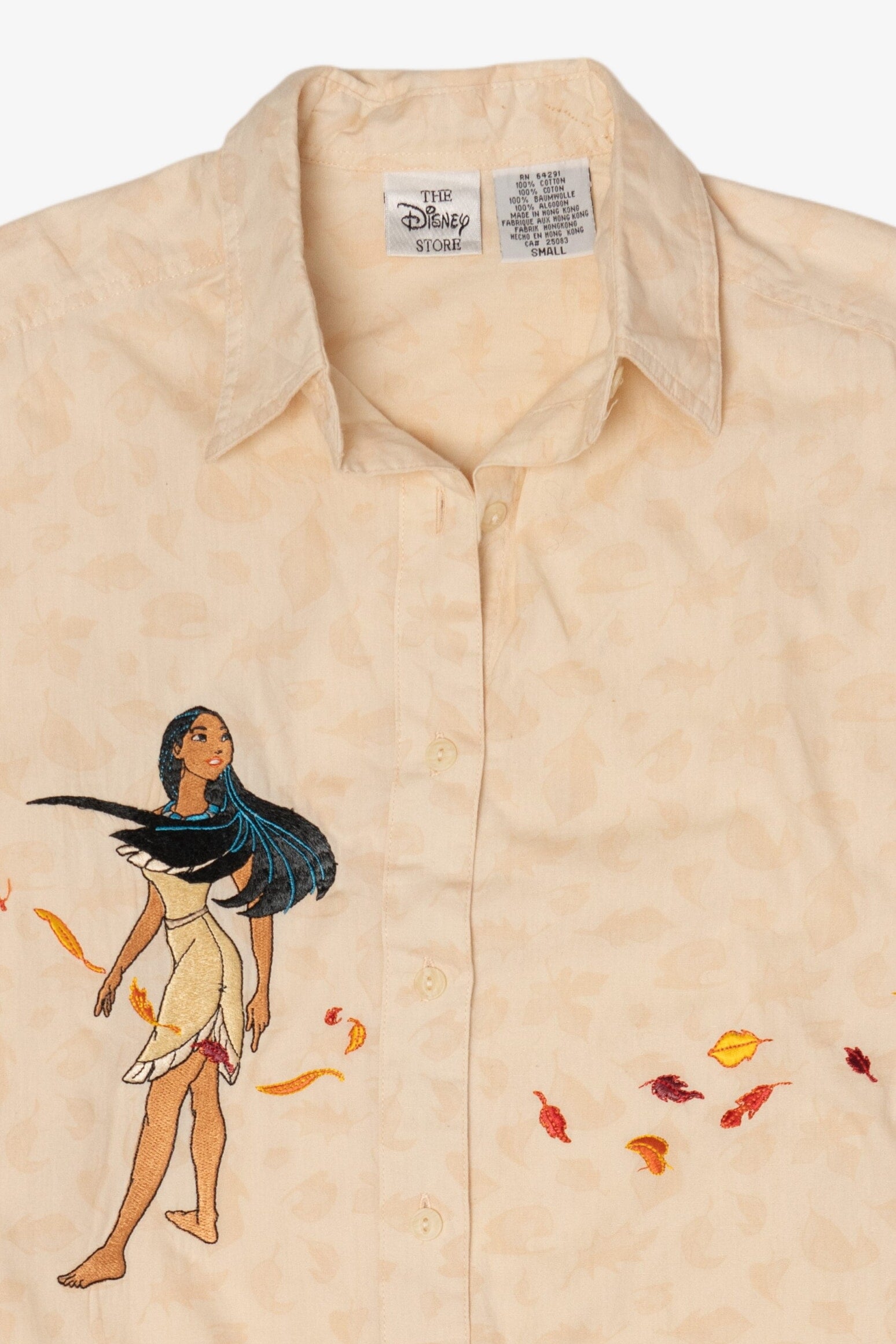 Vintage Embroidered Pocahontas Leaves Disney Button Up Shirt (1990s)