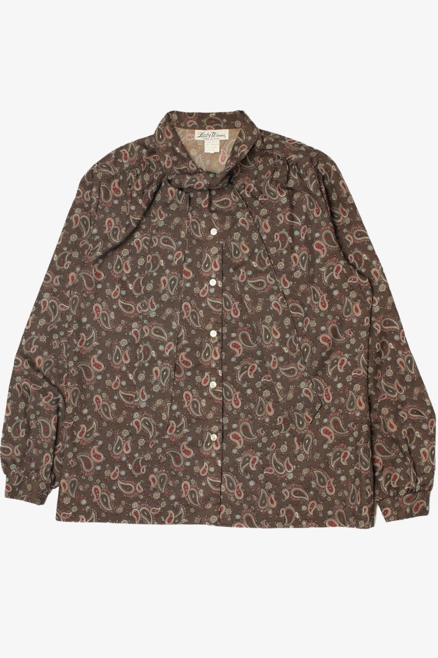 Vintage Paisley Neck Tie Lucky Winner Button Up Shirt 1005