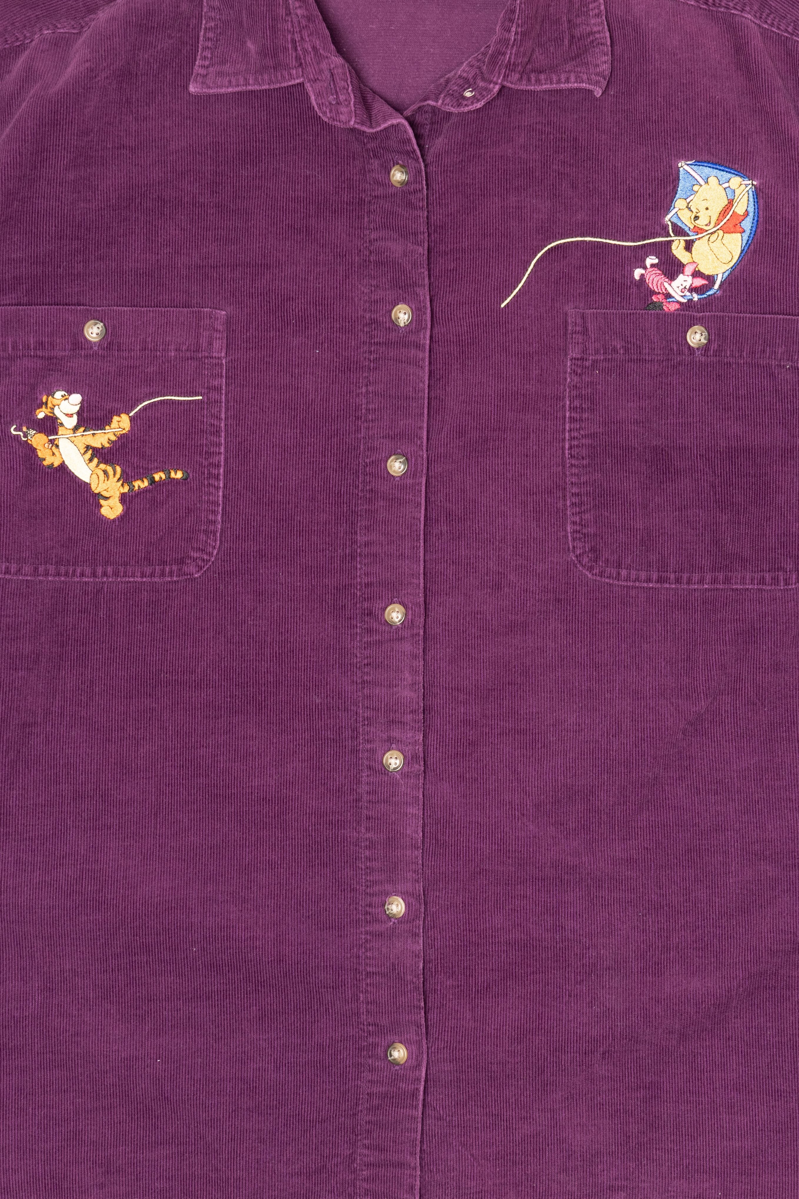Vintage Embroidered Purple Winnie The Pooh And Tigger Corduroy Button Up Shirt (1990s)