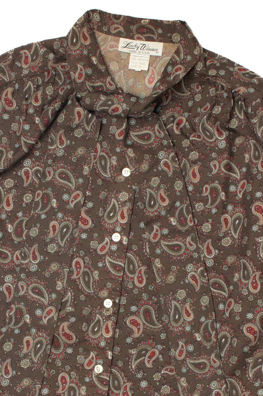 Vintage Paisley Neck Tie Lucky Winner Button Up Shirt 1005