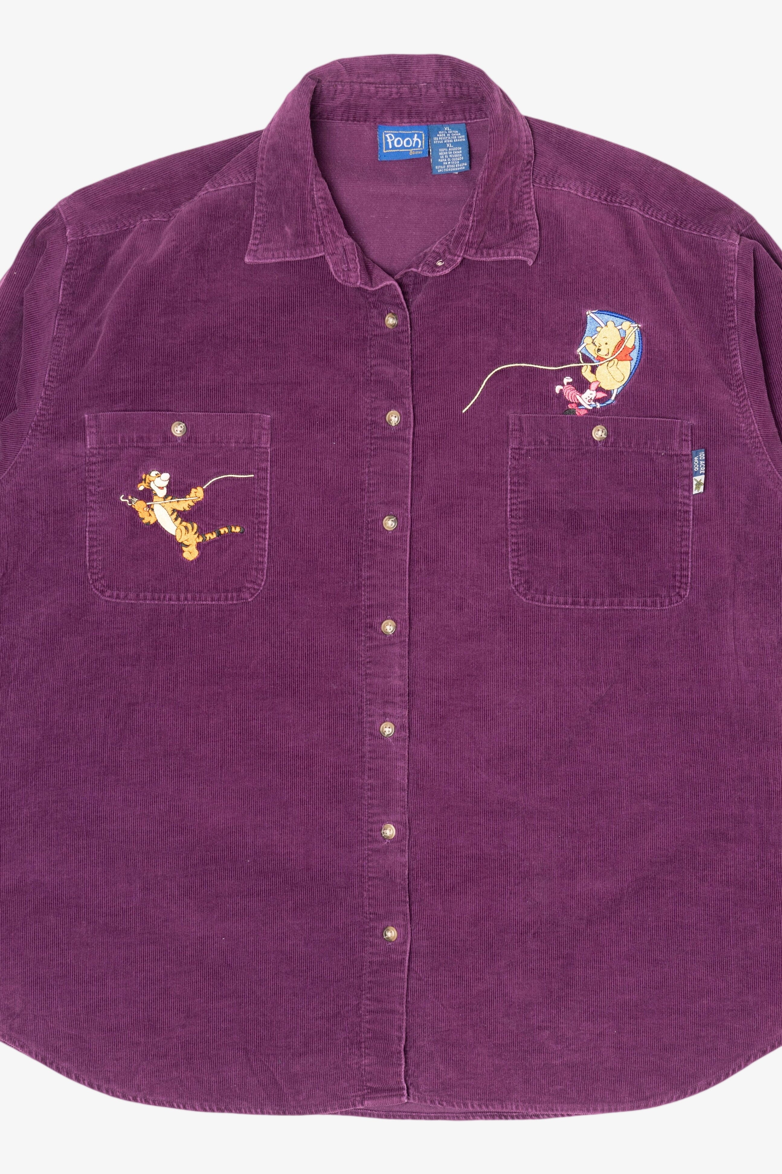 Vintage Embroidered Purple Winnie The Pooh And Tigger Corduroy Button Up Shirt (1990s)