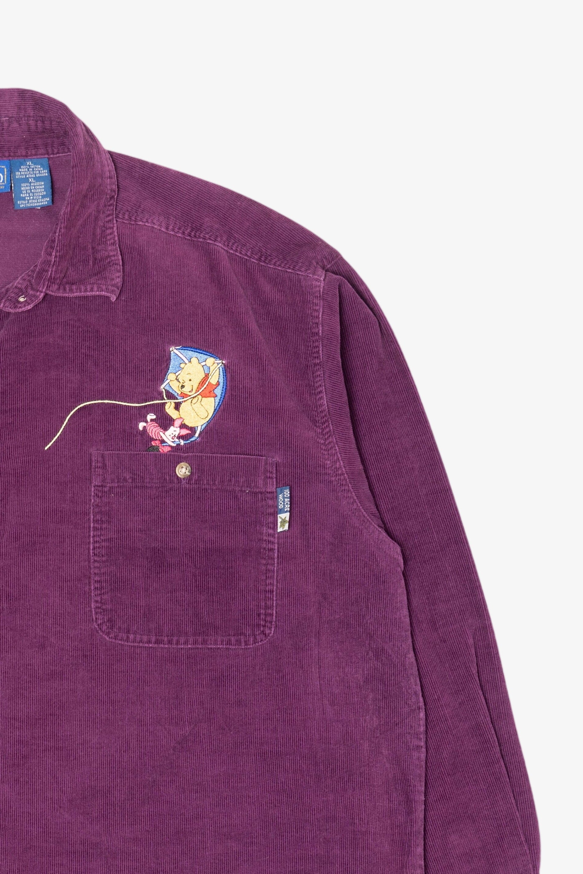 Vintage Embroidered Purple Winnie The Pooh And Tigger Corduroy Button Up Shirt (1990s)