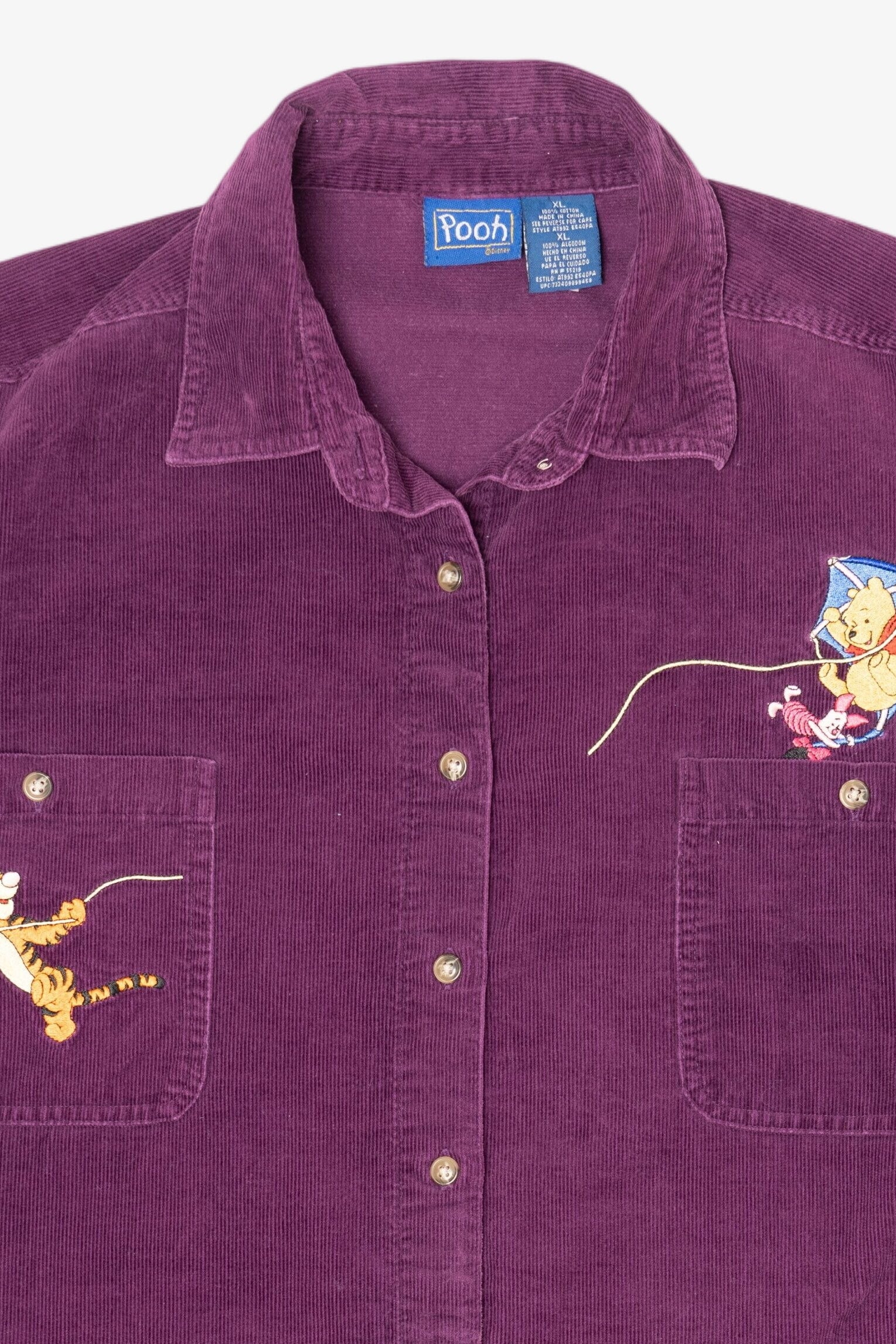 Vintage Embroidered Purple Winnie The Pooh And Tigger Corduroy Button Up Shirt (1990s)