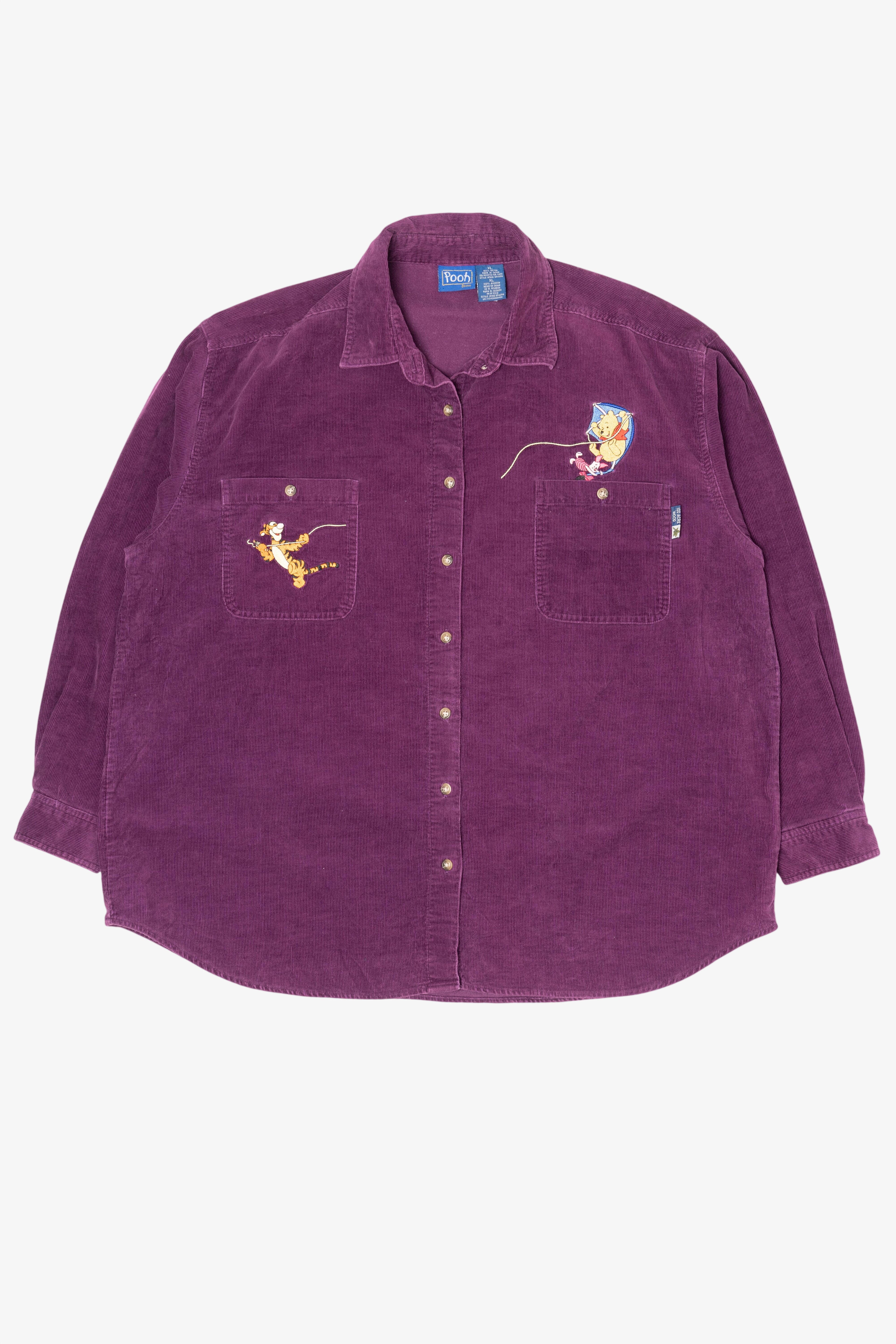 Vintage Embroidered Purple Winnie The Pooh And Tigger Corduroy Button Up Shirt (1990s)