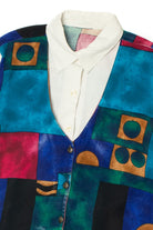 Vintage Jewel Tone Print Built In Vest Button Up Shirt